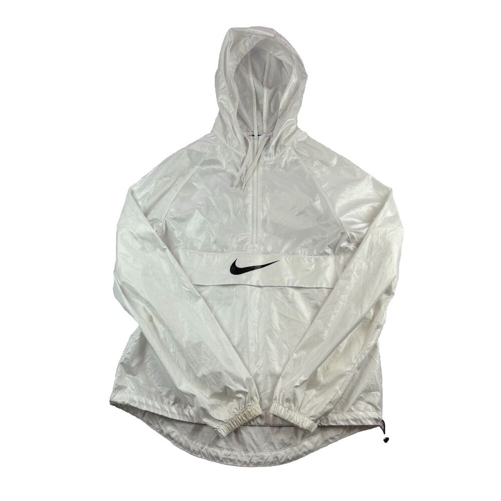 Nike Center Swoosh Anorak Jacket 1/2 Zip Hooded Womens XS White Thin Lightweight
